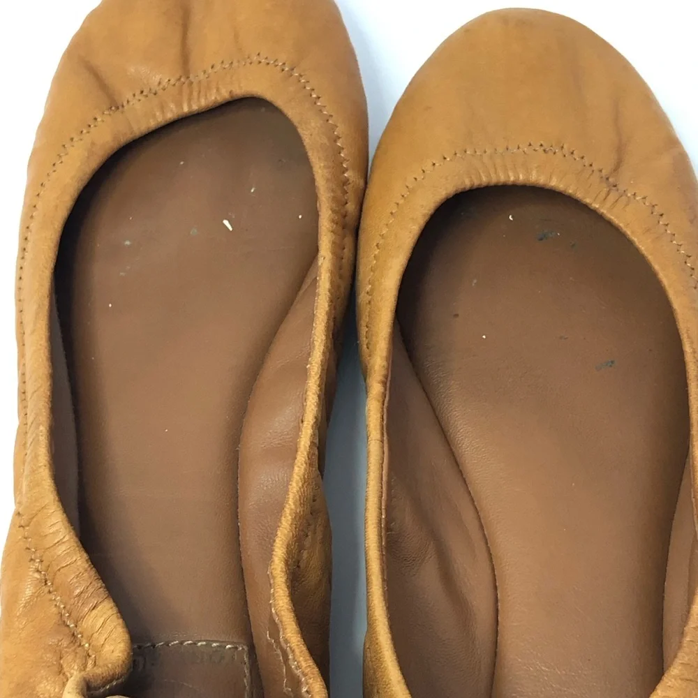 Tory Burch Eddie Tan Leather Ballet Flats Shoes Women’s Size 6.5 flaws